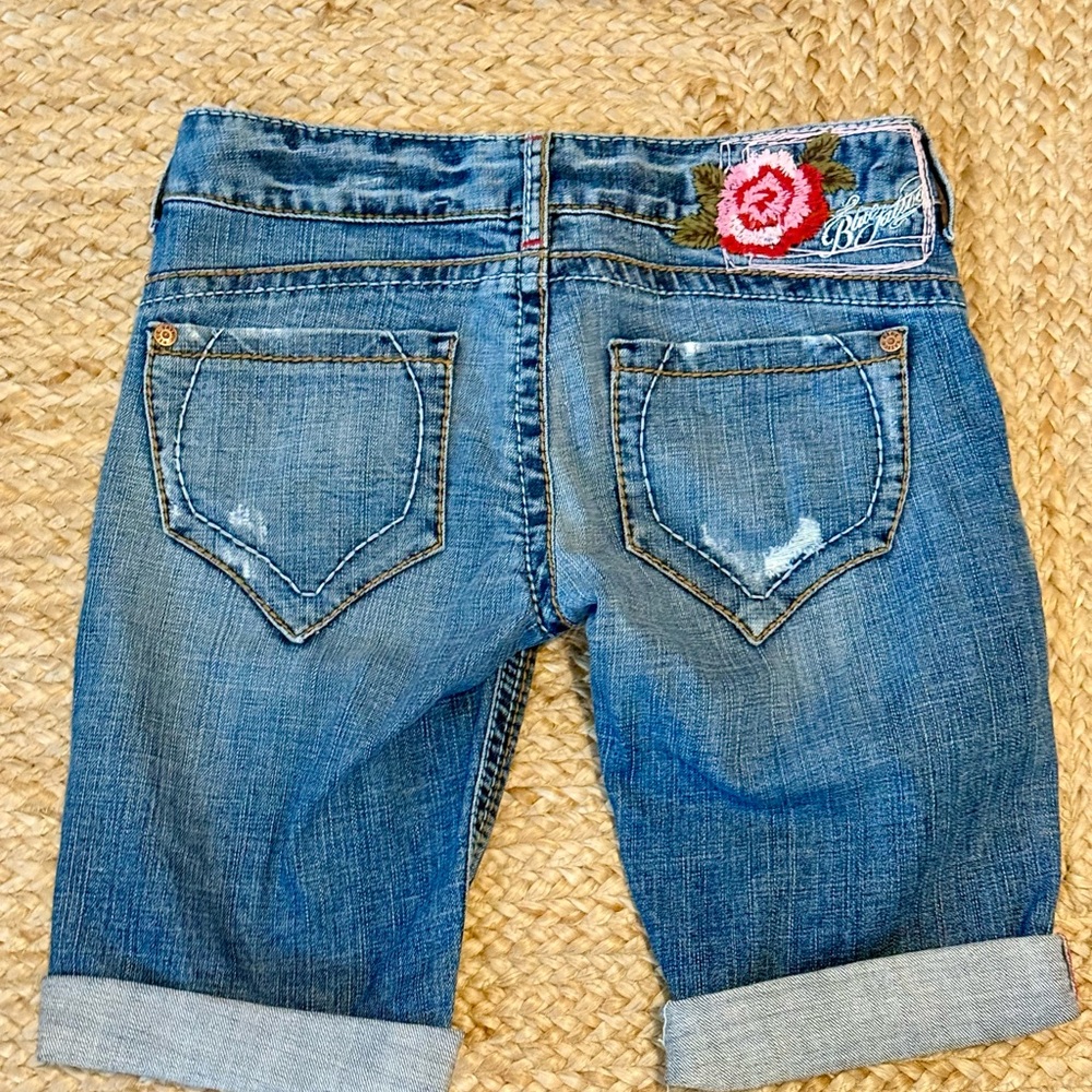 Blue Tattoo 28 Embroidered Rose Denim Women's Shorts